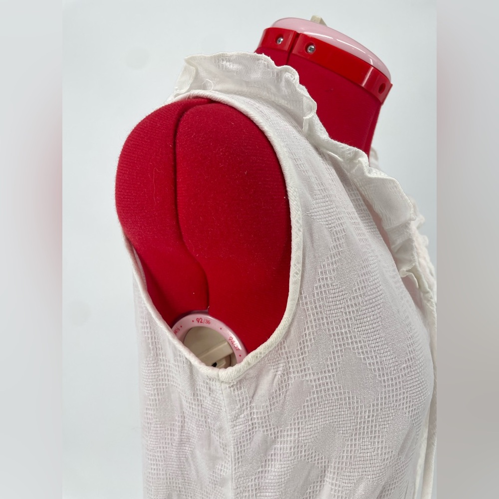 Vintage Crisp White Drop Waist Midi Dress With Neckline Ties & Tie Belt - Picture 12 of 15